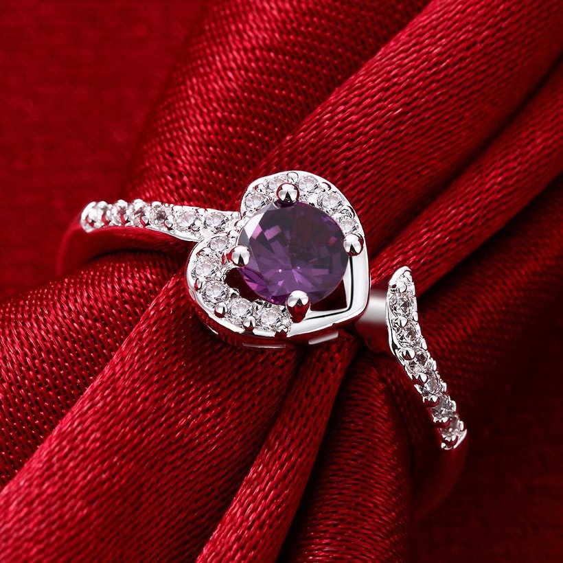 Wholesale New style silver plated rings Luxury Love Heart Ring purple Zircon Drop shipping Jewelry Saint Valentine's Day Girlfriend Gifts TGSPR352 2