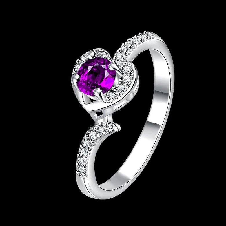 Wholesale New style silver plated rings Luxury Love Heart Ring purple Zircon Drop shipping Jewelry Saint Valentine's Day Girlfriend Gifts TGSPR352 3