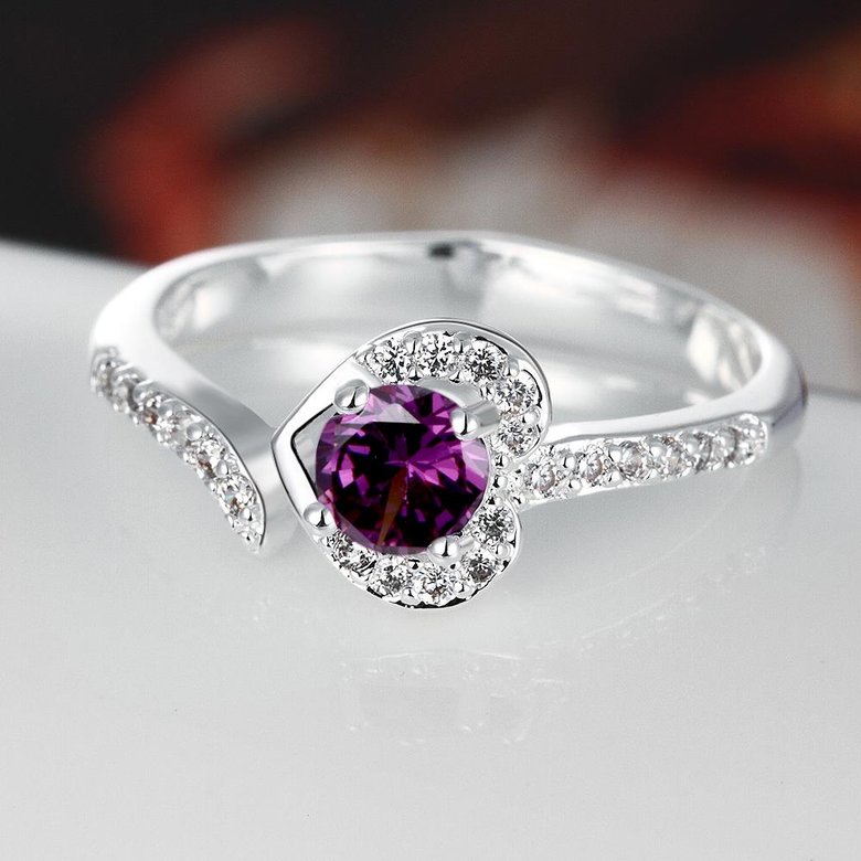 Wholesale New style silver plated rings Luxury Love Heart Ring purple Zircon Drop shipping Jewelry Saint Valentine's Day Girlfriend Gifts TGSPR352 4