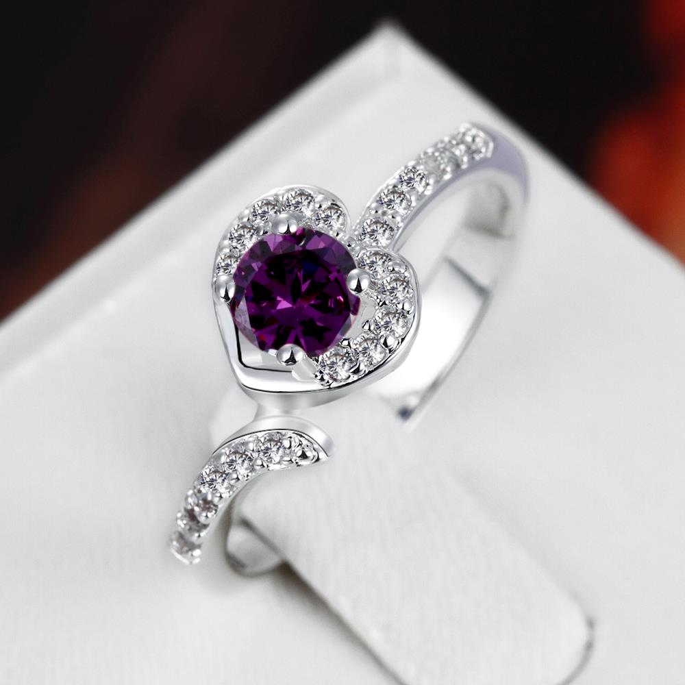 Wholesale New style silver plated rings Luxury Love Heart Ring purple Zircon Drop shipping Jewelry Saint Valentine's Day Girlfriend Gifts TGSPR352 5