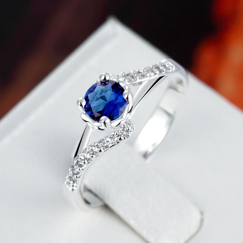 Wholesale Fashion Female Ring from China Jewelry blue Round Circle Zircon Rings for Women Girl Jewelry Girlfriend Birthday Gift TGSPR445 3