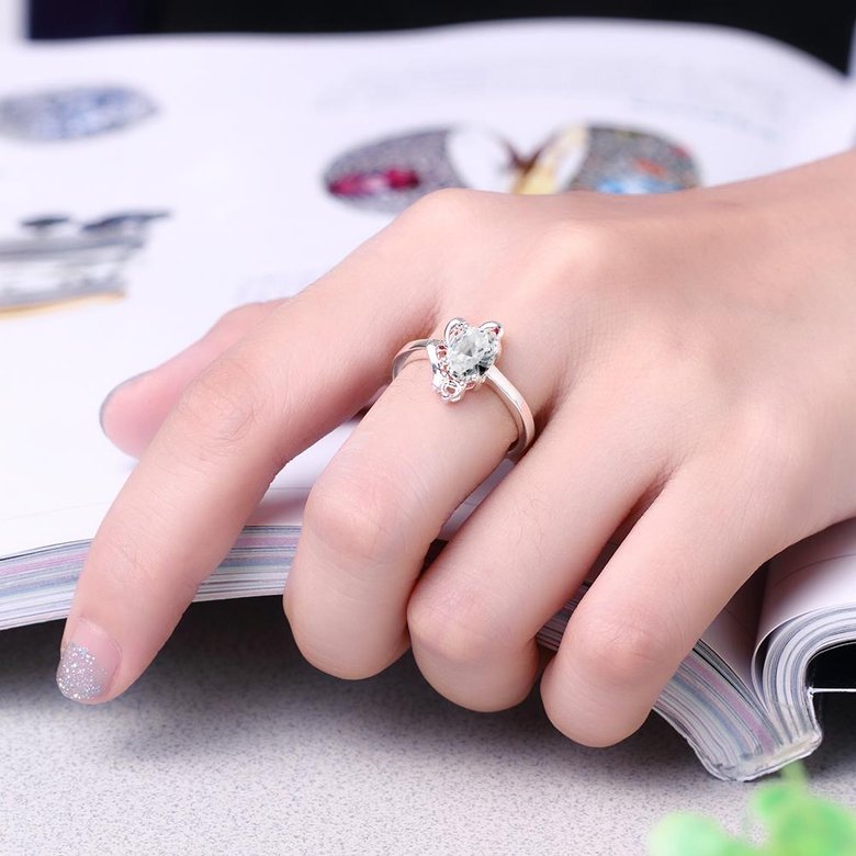 Wholesale Romantic Classical Female AAA Crystal white Zircon Stone Ring Silver color Finger Ring Promise Engagement Rings for Women TGSPR518 4