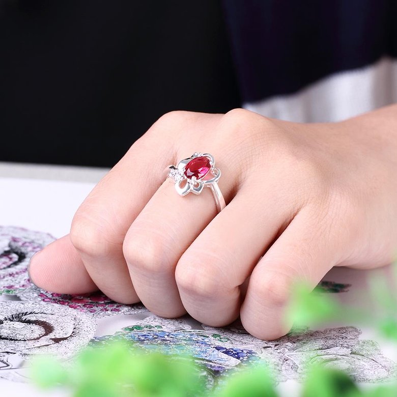 Wholesale Romantic Classical Female AAA Crystal red Zircon Stone Ring Silver color Finger Ring Promise Engagement Rings for Women TGSPR524 4