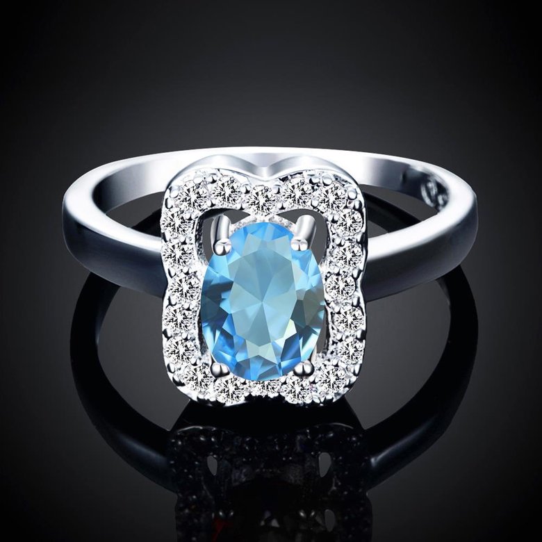 Wholesale Trendy popular classic personality Geometric Blue CZ Ring For Wedding Engagement Jewelry Accessory Fine Rhinestone TGSPR014 1