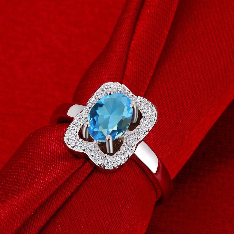 Wholesale Trendy popular classic personality Geometric Blue CZ Ring For Wedding Engagement Jewelry Accessory Fine Rhinestone TGSPR014 2