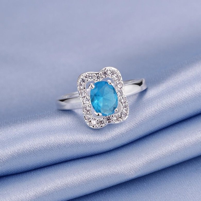 Wholesale Trendy popular classic personality Geometric Blue CZ Ring For Wedding Engagement Jewelry Accessory Fine Rhinestone TGSPR014 3