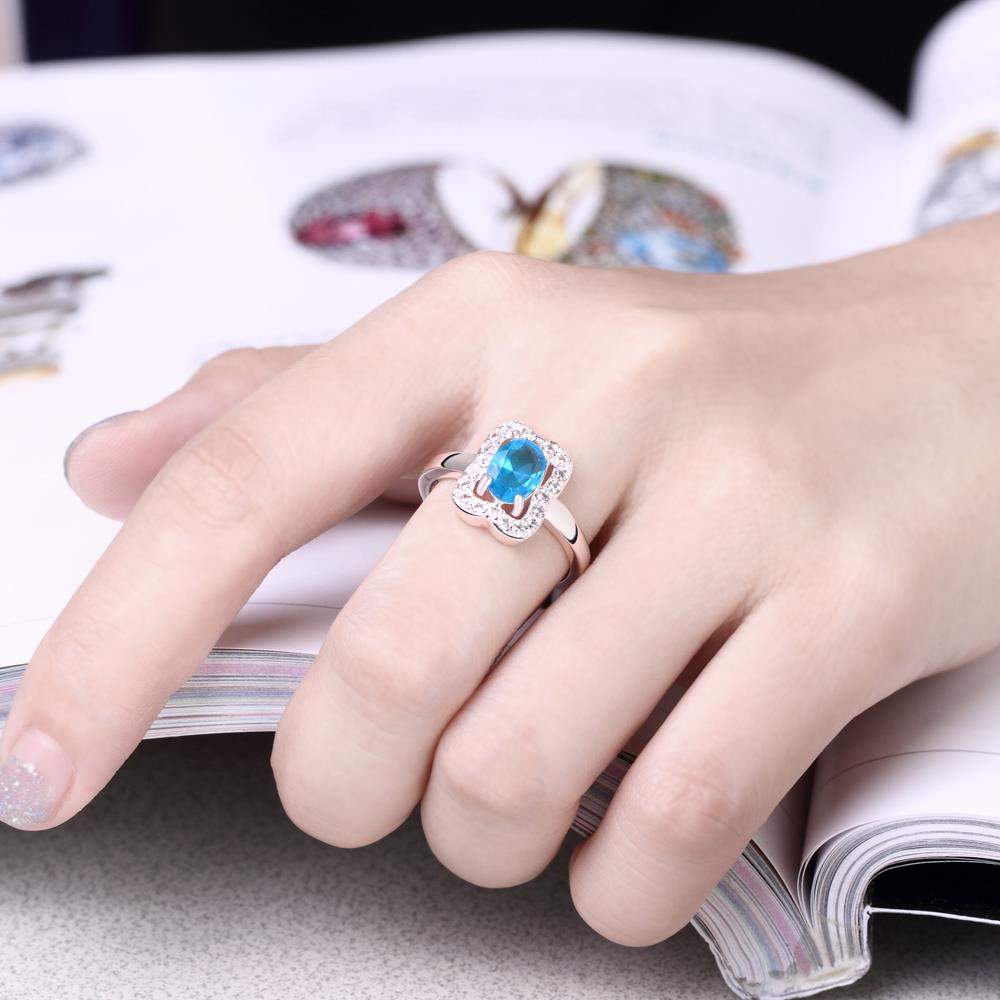Wholesale Trendy popular classic personality Geometric Blue CZ Ring For Wedding Engagement Jewelry Accessory Fine Rhinestone TGSPR014 4