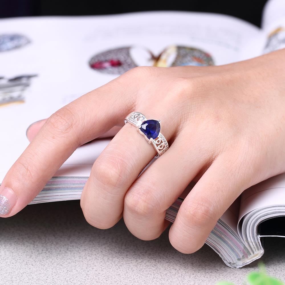 Wholesale Hot sale rings Heart blue Zircon Rings For Women Wedding Jewelry Vintage Fashion CZ Stone Engagement Promise jewelry Bridal TGSPR554 2