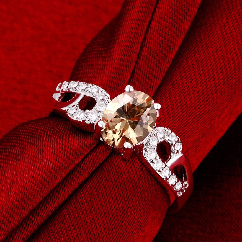 Wholesale Fashion jewelry from China Romantic Classical champagne Zircon Ring Silver color Finger ring Promise Engagement Rings for Women TGSPR564 2
