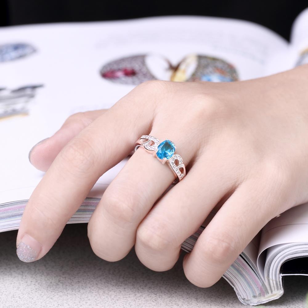 Wholesale Fashion jewelry from China Romantic Classical blue Zircon Ring Silver color Finger ring Promise Engagement Rings for Women TGSPR566 0