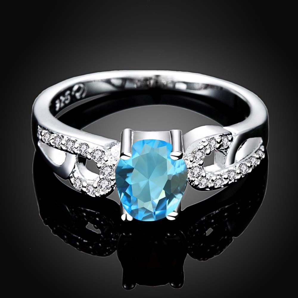 Wholesale Fashion jewelry from China Romantic Classical blue Zircon Ring Silver color Finger ring Promise Engagement Rings for Women TGSPR566 2