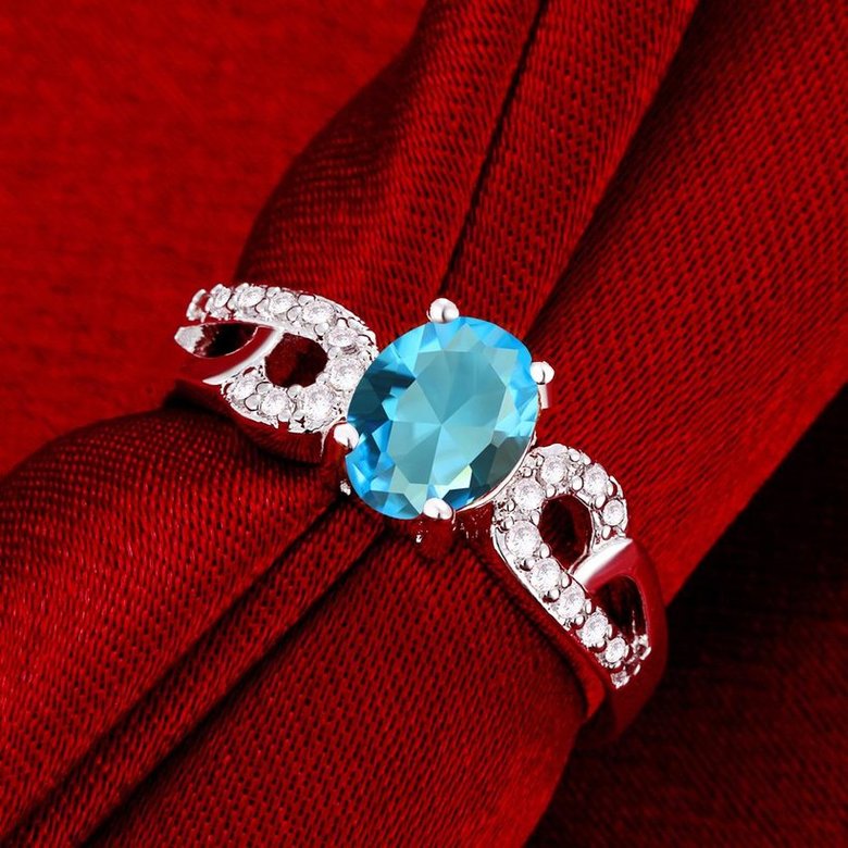 Wholesale Fashion jewelry from China Romantic Classical blue Zircon Ring Silver color Finger ring Promise Engagement Rings for Women TGSPR566 3