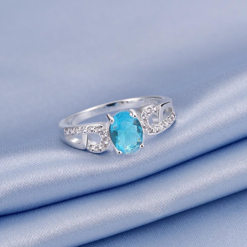 Wholesale Fashion jewelry from China Romantic Classical blue Zircon Ring Silver color Finger ring Promise Engagement Rings for Women TGSPR566 4