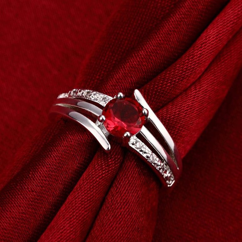 Wholesale jewelry from China Romantic Classical red Zircon Ring Silver Finger jewelry party Promise Engagement Rings for Women TGSPR600 3
