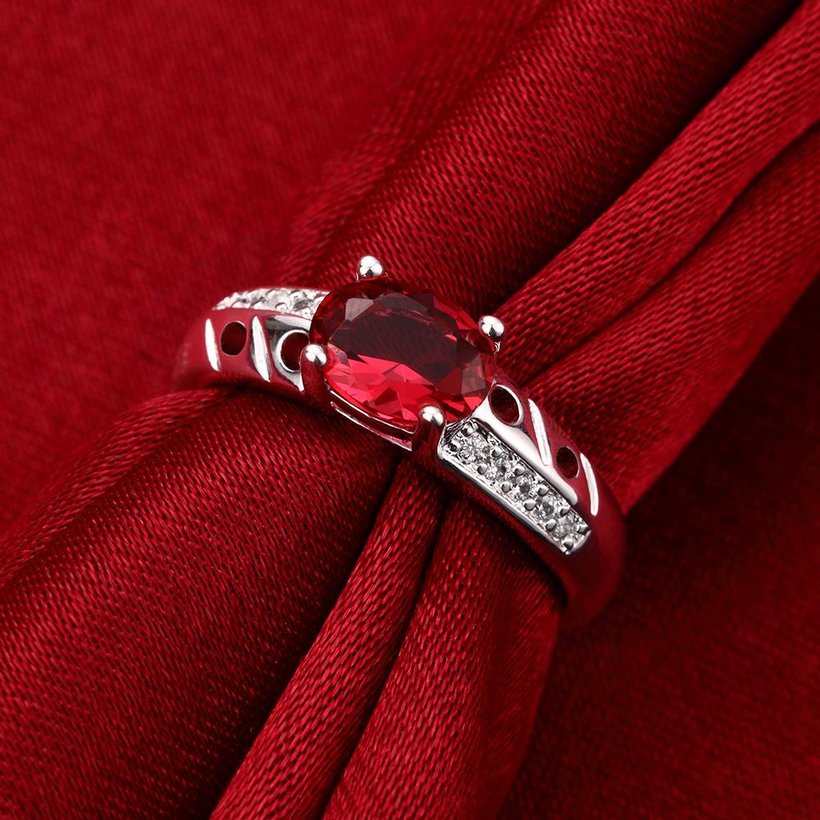 Wholesale Fashion jewelry from China Romantic Classical red Zircon Silver color Finger jewelry Promise Engagement party Rings for Women TGSPR620 3