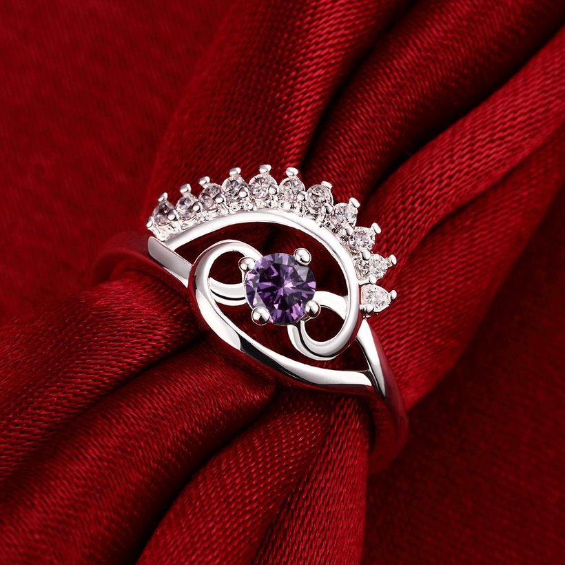 Wholesale Cute Female Girls purple Round Wedding Ring Silver Color CZ Stone Ring Promise Engagement Rings party For Women TGSPR644 4