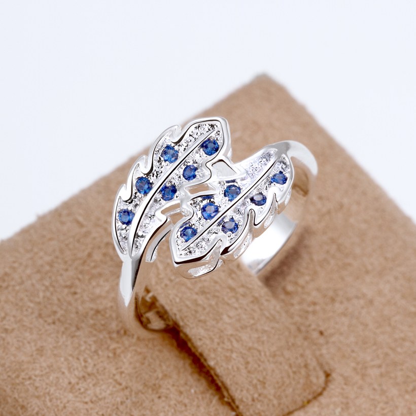 Wholesale Fashion Leaf Rings For Women Girls blue zircon Knuckle Ring Engagement Wedding Party Jewelry TGSPR697 2