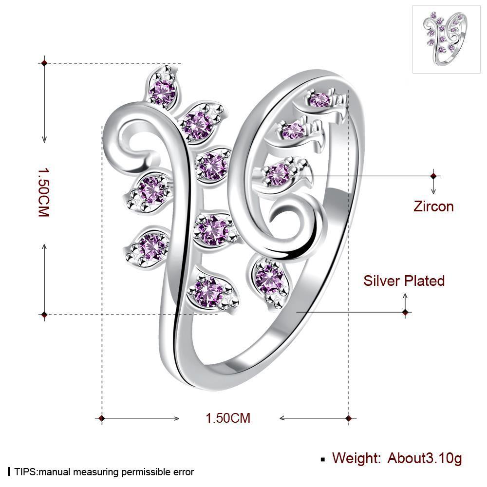 Wholesale Wedding Crystal Silver Color Rings Vine Leaf Design Engagement purple  Zircon Ring Fashion Bijoux For Women Ladies Jewelry Gifts TGSPR708 0
