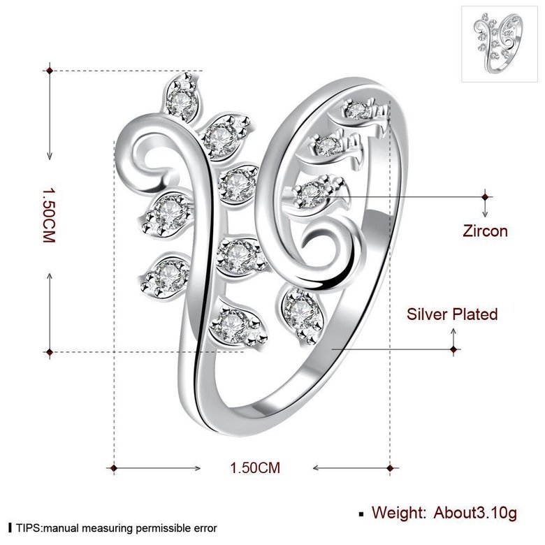 Wholesale Wedding Crystal Silver Color Rings Vine Leaf Design Engagement white Zircon Ring Fashion Bijoux For Women Ladies Jewelry Gifts TGSPR710 0