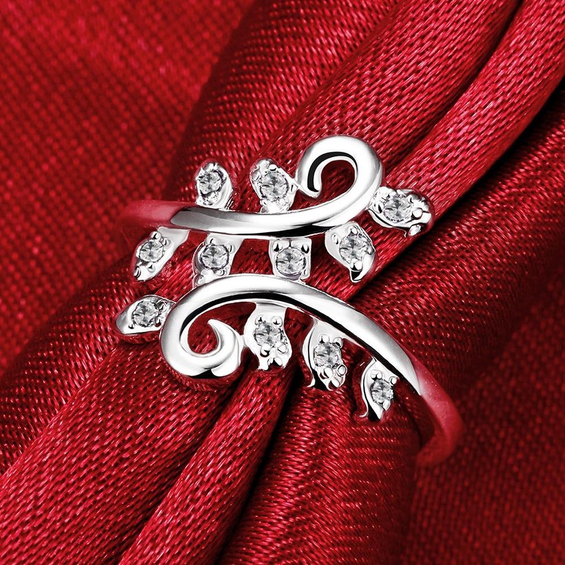 Wholesale Wedding Crystal Silver Color Rings Vine Leaf Design Engagement white Zircon Ring Fashion Bijoux For Women Ladies Jewelry Gifts TGSPR710 3