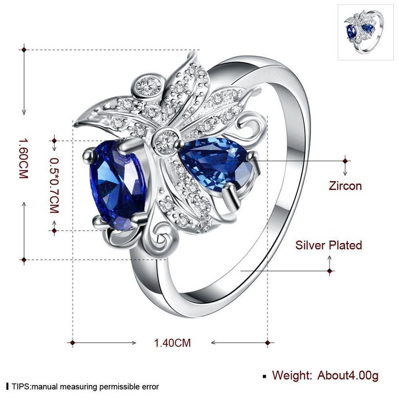 Wholesale Lingmei Beauty Bohemia style Wedding Band Silver Color Jewelry Blue Zircon Women Ring Anniversary Gifts TGSPR032 0