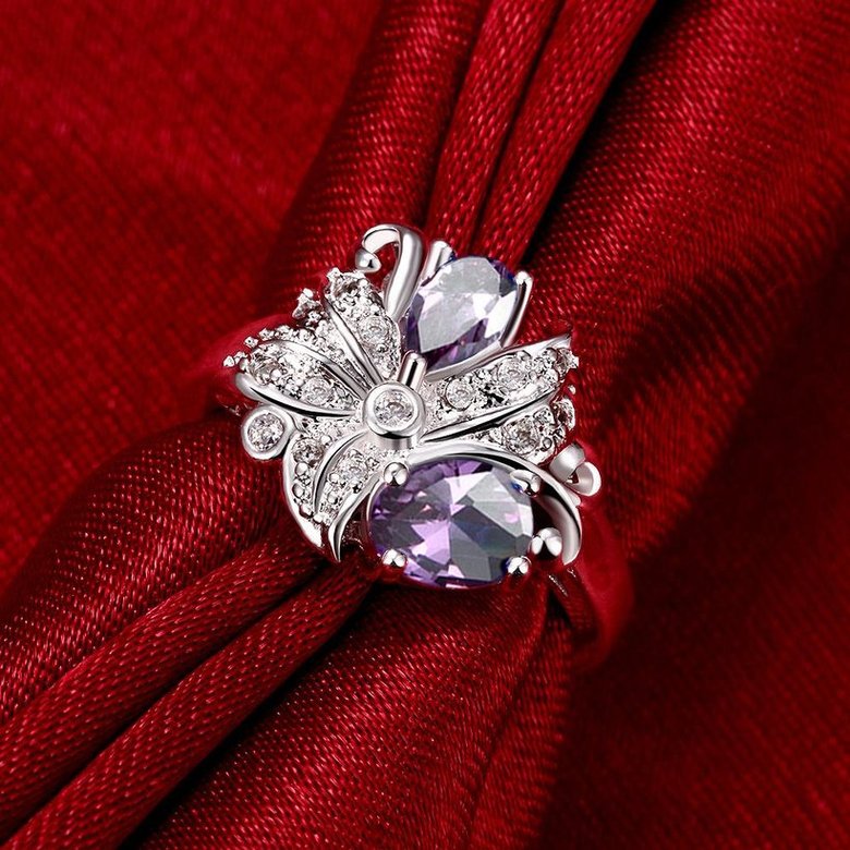Wholesale Lingmei Beauty Bohemia style Wedding Band Silver Color Jewelry purple Zircon Women Ring Anniversary Gifts TGSPR035 3