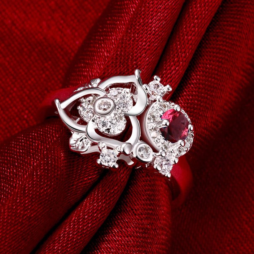 Wholesale Fashion jewelry from China Wedding Band Silver Color Jewelry red Zircon Women Ring Anniversary Gifts TGSPR048 2