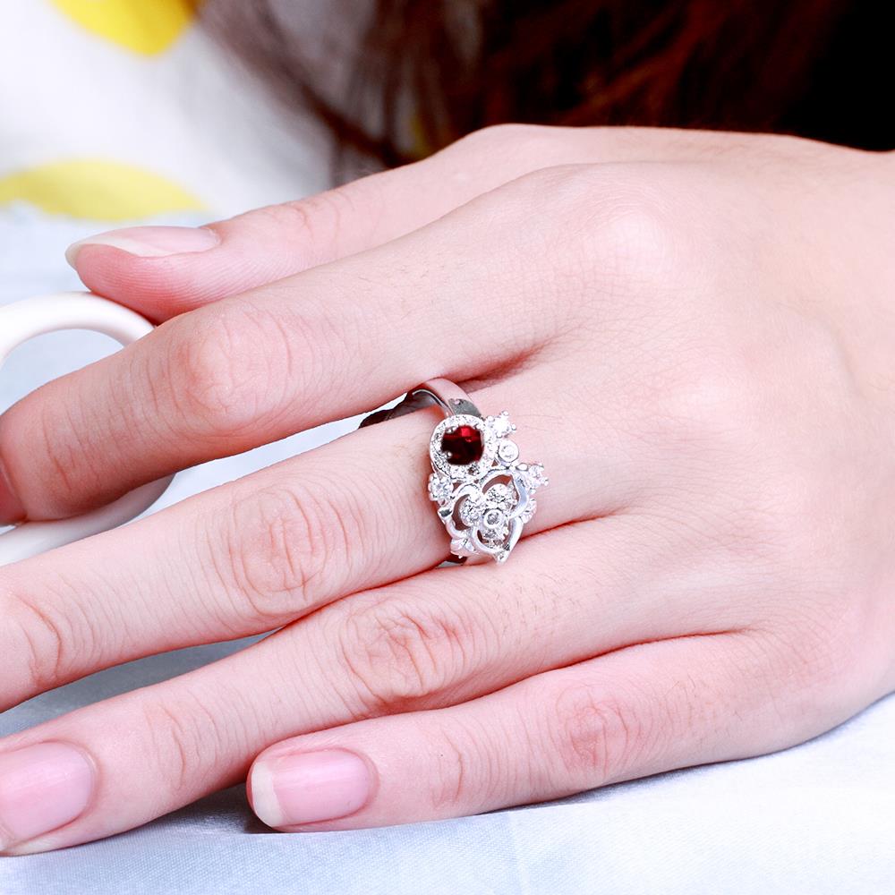 Wholesale Fashion jewelry from China Wedding Band Silver Color Jewelry red Zircon Women Ring Anniversary Gifts TGSPR048 3