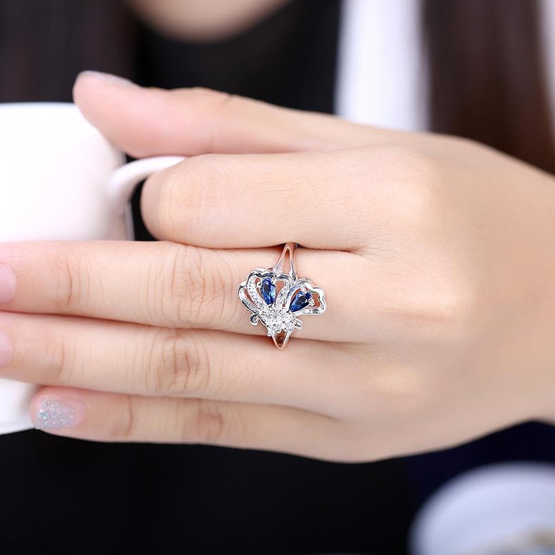 Wholesale Popular creative personality butterfly style Blue CZ Ring 925 Sterling Silver Jewelry Wedding Party Christmas Gift TGSPR004 0