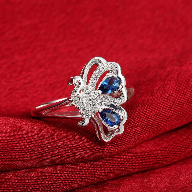 Wholesale Popular creative personality butterfly style Blue CZ Ring 925 Sterling Silver Jewelry Wedding Party Christmas Gift TGSPR004 3