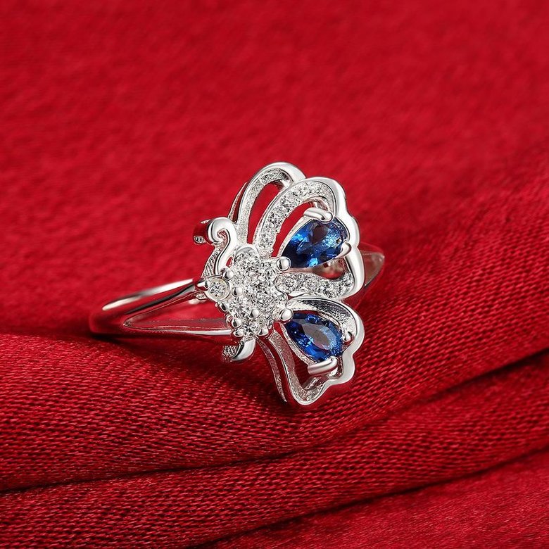 Wholesale Popular creative personality butterfly style Blue CZ Ring 925 Sterling Silver Jewelry Wedding Party Christmas Gift TGSPR004 3