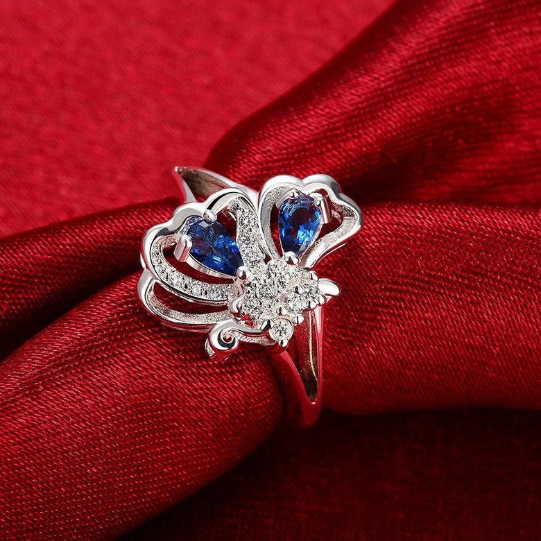 Wholesale Popular creative personality butterfly style Blue CZ Ring 925 Sterling Silver Jewelry Wedding Party Christmas Gift TGSPR004 4
