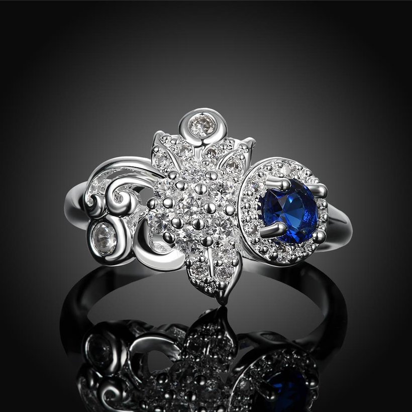 Wholesale rings from China for Lady Promotion Shiny blue Zircon Banquet Holiday Party Christmas wedding Ring TGSPR097 0