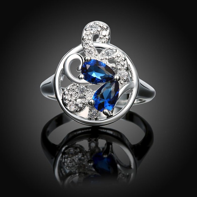 Wholesale rings from China for Lady Promotion romantic Shiny blue Zircon rings Banquet Holiday Party Christmas wedding jewelry TGSPR126 2