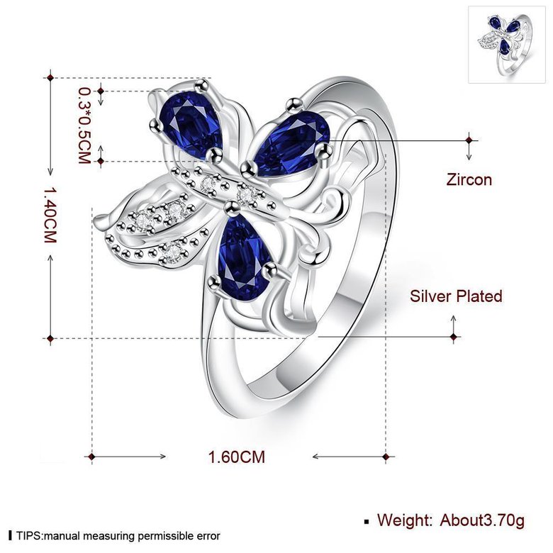 Wholesale Hot sale rings from China for Lady Promotion Shiny blue Zircon butterfly rings Banquet Holiday Party Christmas wedding jewelry TGSPR137 0