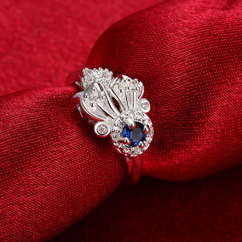 Wholesale rings from China for Lady Promotion Romantic Shiny blue Zircon Banquet Holiday Party Christmas wedding jewelry TGSPR151 3