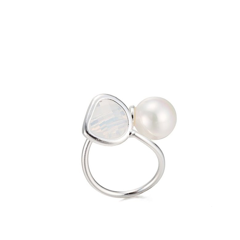 Wholesale Classic Imitation Pearls Ring Interlaced Rings Wedding Ring Silver plated Jewelry for Women Gift TGSPR340 1