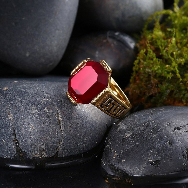 Wholesale Hot sale Euramerican Fashion Vintage big oval Red zircon Stone Signet Ring Men 18K Antique Gold Wedding Band jewelry  TGSTR131 2