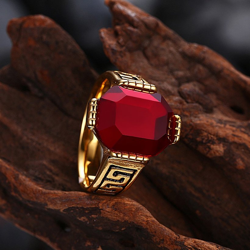 Wholesale Hot sale Euramerican Fashion Vintage big oval Red zircon Stone Signet Ring Men 18K Antique Gold Wedding Band jewelry  TGSTR131 3