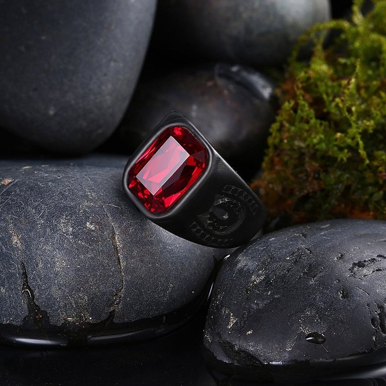 Wholesale Vintage Red Zircon Stone Black Finger Rings For Men Male Fashion Stainless Steel jewelry hot selling Charm Gift  TGSTR004 1