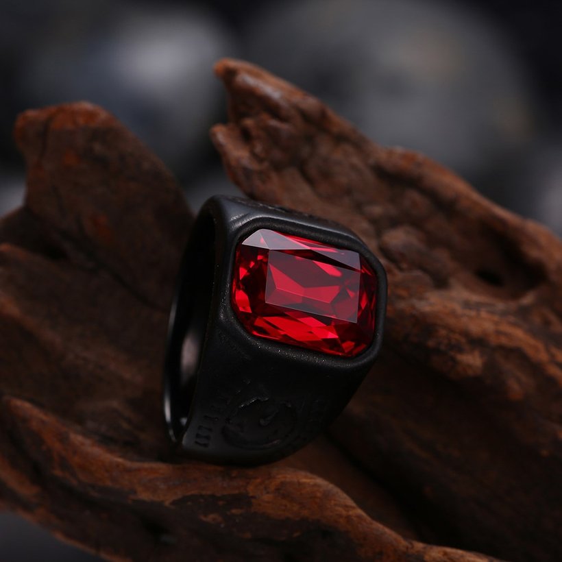 Wholesale Vintage Red Zircon Stone Black Finger Rings For Men Male Fashion Stainless Steel jewelry hot selling Charm Gift TGSTR004 2