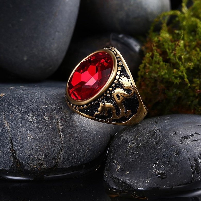 Wholesale Euramerican fashion Vintage big oval red Zircon Stone Rings For Male 18K gold dragon pattern Stainless Steel jewelry Charm Gift  TGSTR137 1