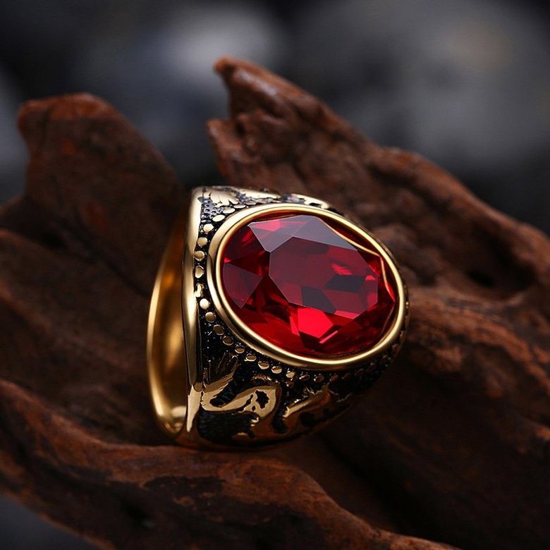 Wholesale Euramerican fashion Vintage big oval red Zircon Stone Rings For Male 18K gold dragon pattern Stainless Steel jewelry Charm Gift  TGSTR137 2