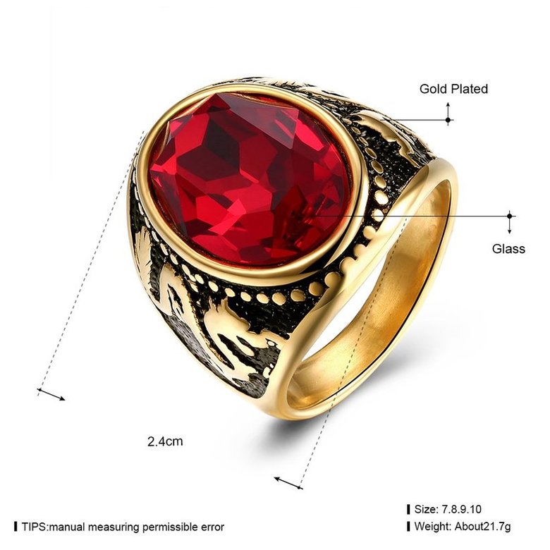 Wholesale Euramerican fashion Vintage big oval red Zircon Stone Rings For Male 18K gold dragon pattern Stainless Steel jewelry Charm Gift  TGSTR137 4