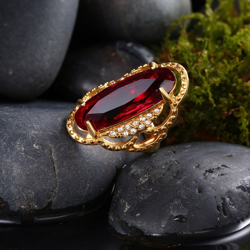 Wholesale Hot sale men Jewelry High polished gold tainless Steel Rings  Charm big oval red Rhinestone Best gift TGSTR005 1