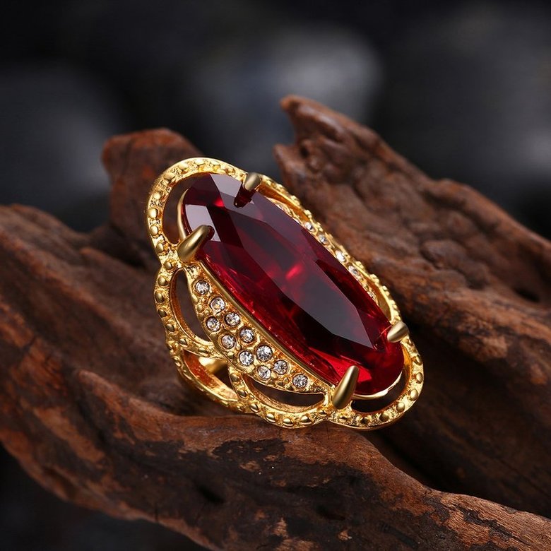 Wholesale Hot sale men Jewelry High polished gold tainless Steel Rings  Charm big oval red Rhinestone Best gift TGSTR005 2