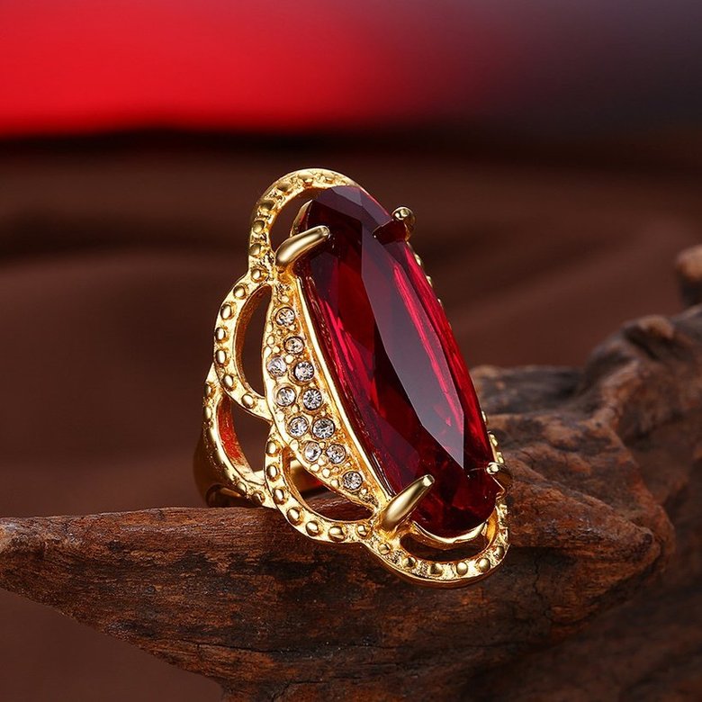 Wholesale Hot sale men Jewelry High polished gold tainless Steel Rings  Charm big oval red Rhinestone Best gift TGSTR005 3
