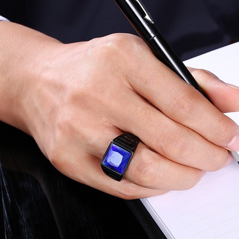 Wholesale Hot Sale vintage Fashion black Stainless steel Men's Signet Ring with big square blue Crystal Stone Rings Good Luck Jewelery TGSTR141 0