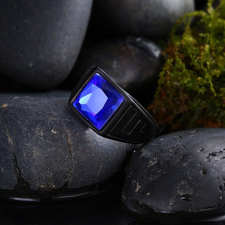 Wholesale Hot Sale vintage Fashion black Stainless steel Men's Signet Ring with big square blue Crystal Stone Rings Good Luck Jewelery TGSTR141 1
