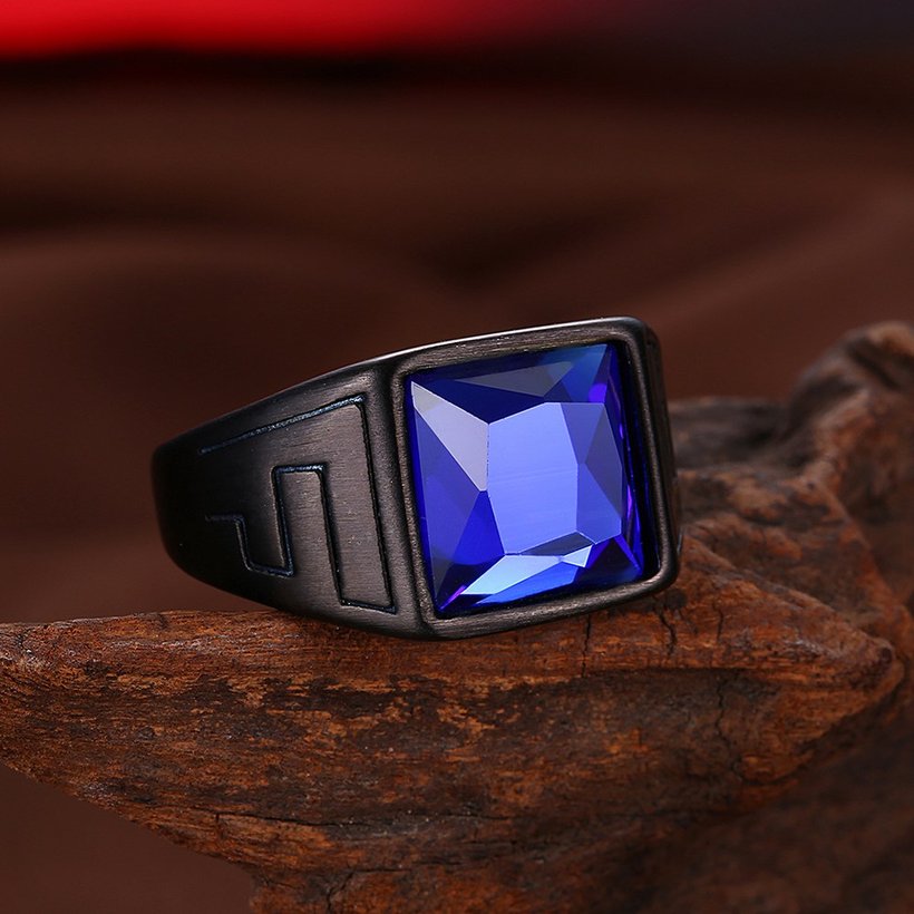 Wholesale Hot Sale vintage Fashion black Stainless steel Men's Signet Ring with big square blue Crystal Stone Rings Good Luck Jewelery TGSTR141 3